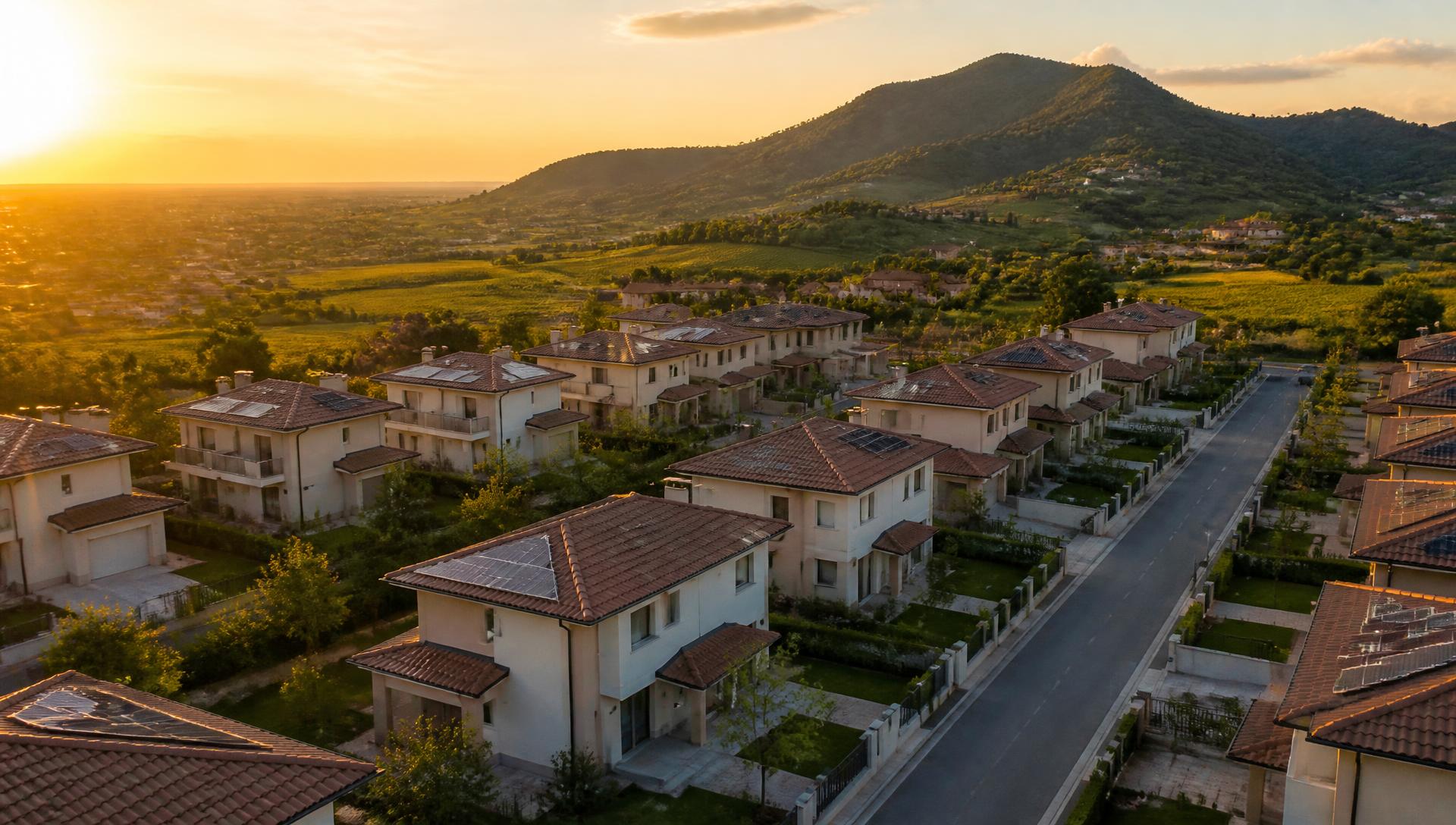 Veduta aerea di una lottizzazione residenziale nella campagna vicentina